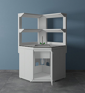 Стол-мойка СМС-Д (угловой) с двумя полками - открытые дверцы